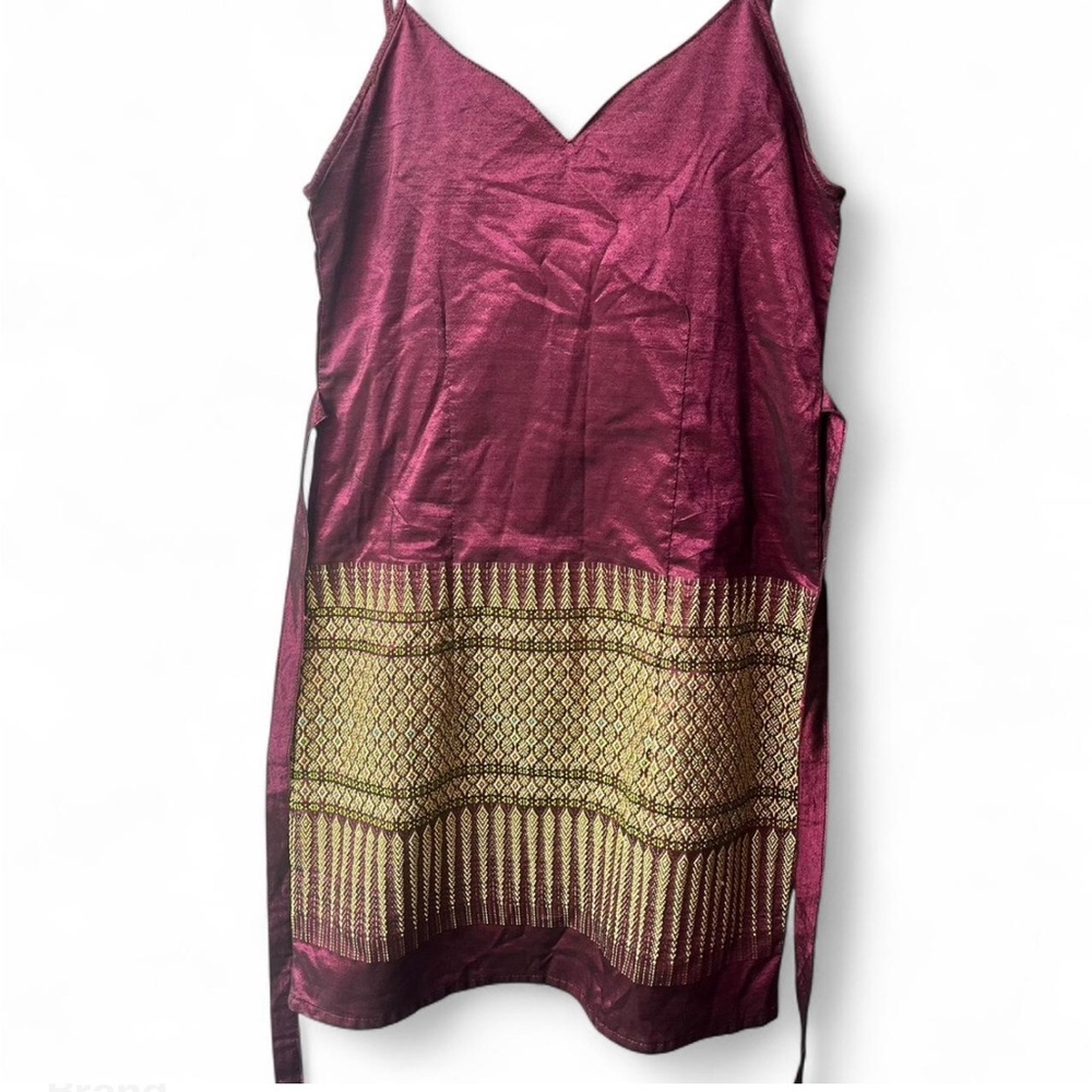 Hand Made Embroidered Wine and Gold Mini Dress